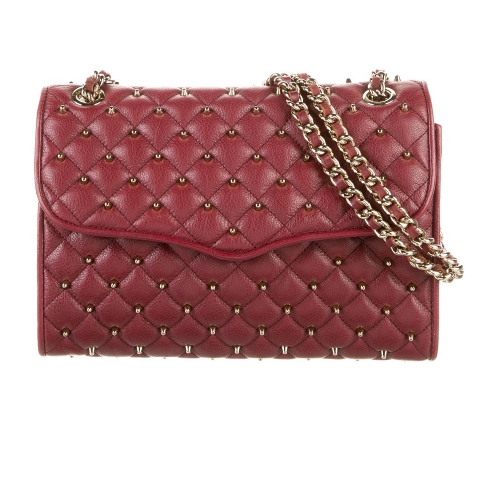 Rebecca Minkoff A Quilted Affair Burgundy Studded Crossbody Shoulder Bag Leather